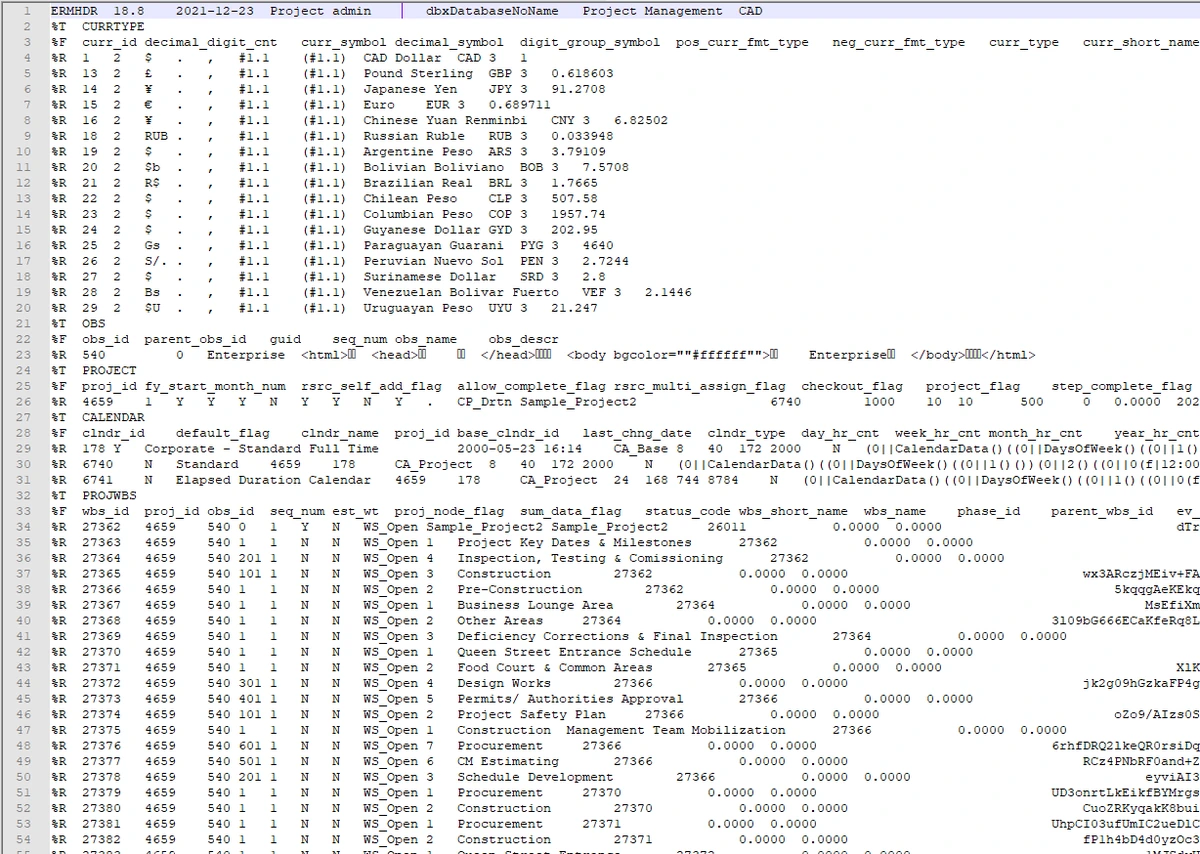 Understanding Primavera XER Files